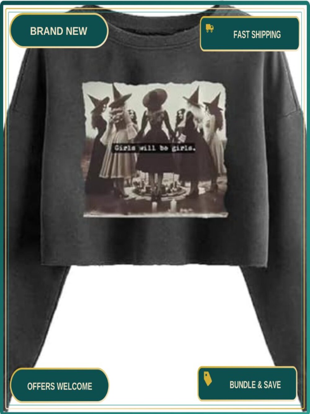 Women's Crop Sweatshirt Crew Neck Long Sleeve Halloween Fall Top
